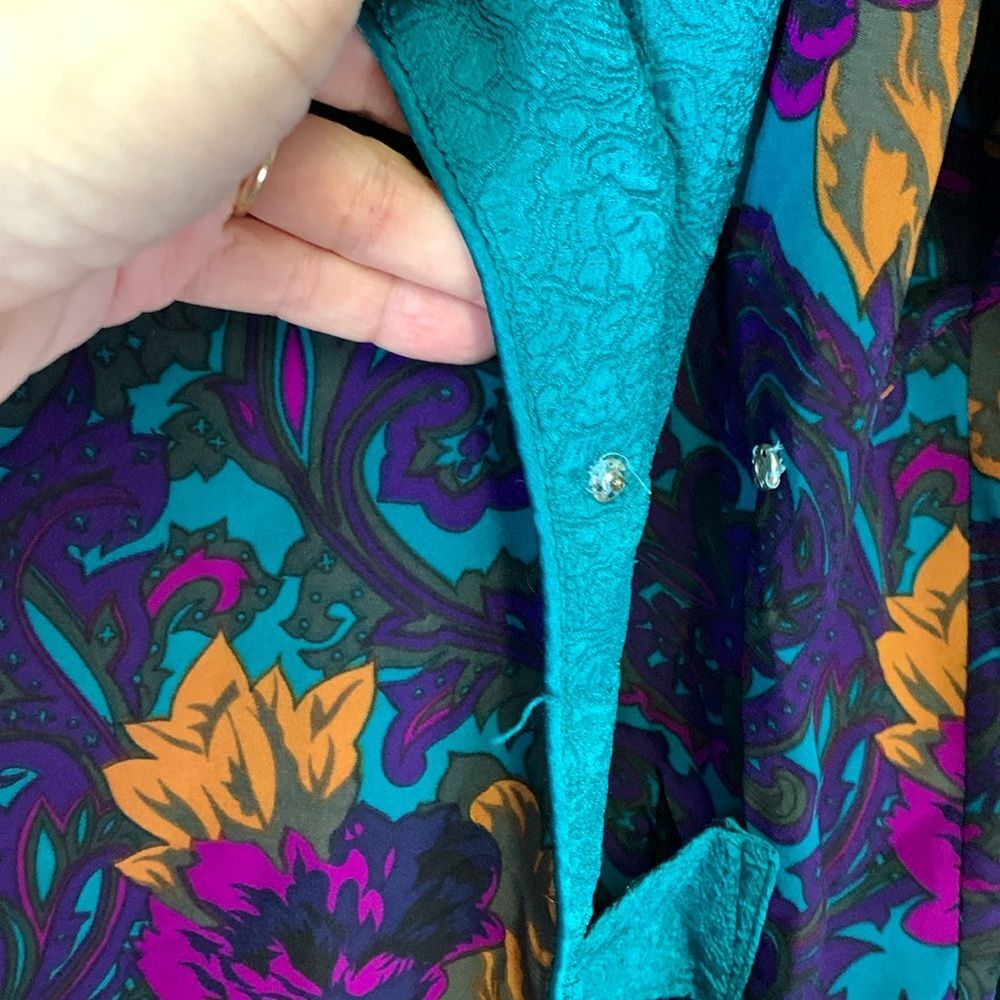 Vintage 80s Victoria’s Secret Turquoise Floral Paisley Satin Long Robe Size L - Picture 10 of 16